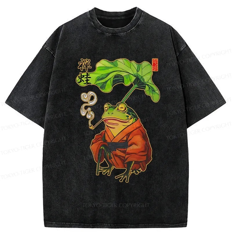 Zen Frog Washed T-Shirt for Summer