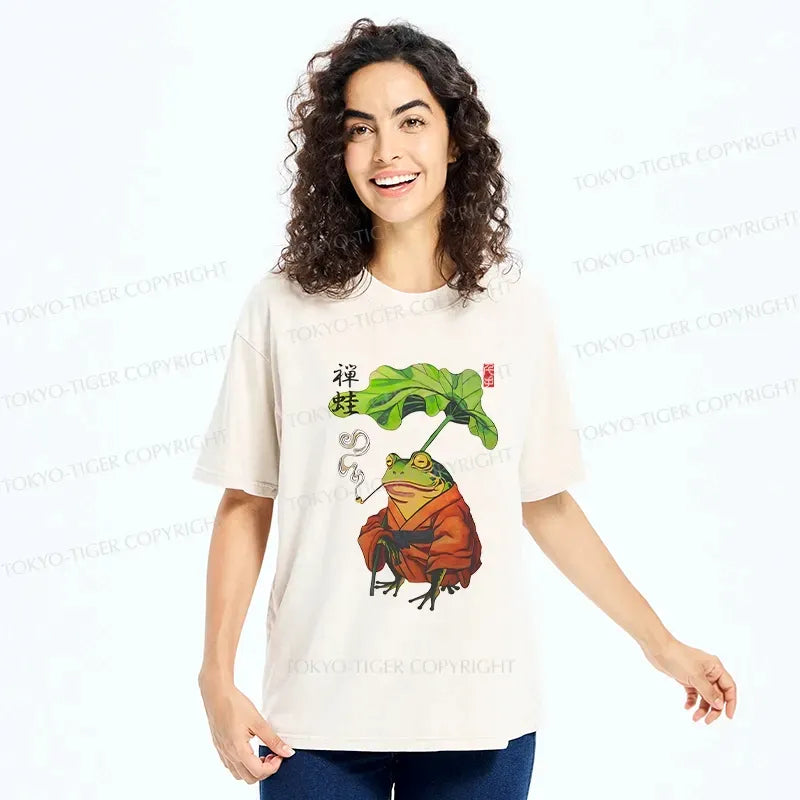 Zen Frog Washed T-Shirt for Summer