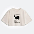 Kyoto-Lion Lazy Cat Survive Day Funny Meme Women's Washed Crop T-Shirt