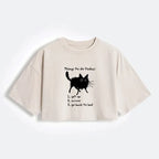 Kyoto-Lion Lazy Cat Survive Day Funny Meme Women's Washed Crop T-Shirt