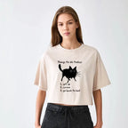 Kyoto-Lion Lazy Cat Survive Day Funny Meme Women's Washed Crop T-Shirt