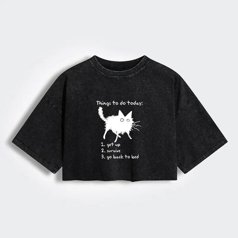Lazy Cat Funny Meme Crop T-Shirt for Women