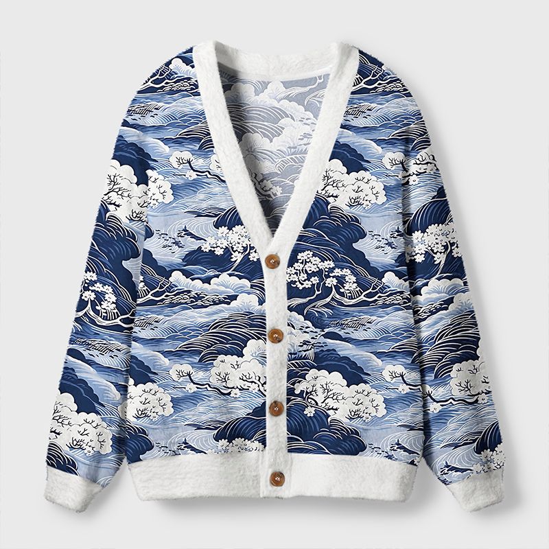 Kyoto-Lion Traditional Japan Scenery Ugly Cardigan Sweater