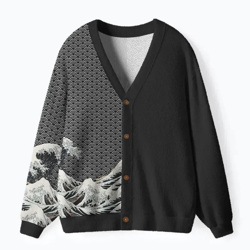 Japanese Vintage Wave Cardigan for Daily Wear