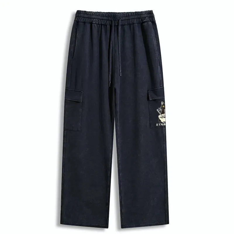 Japanese cat ramen sweatpants for streetwear