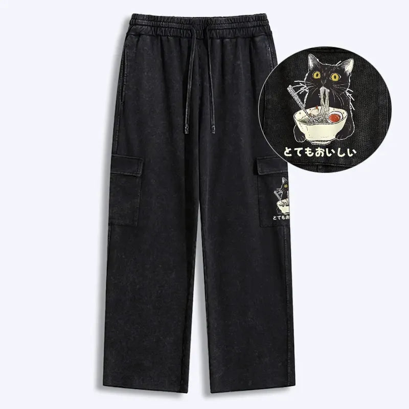 Japanese cat ramen sweatpants for streetwear
