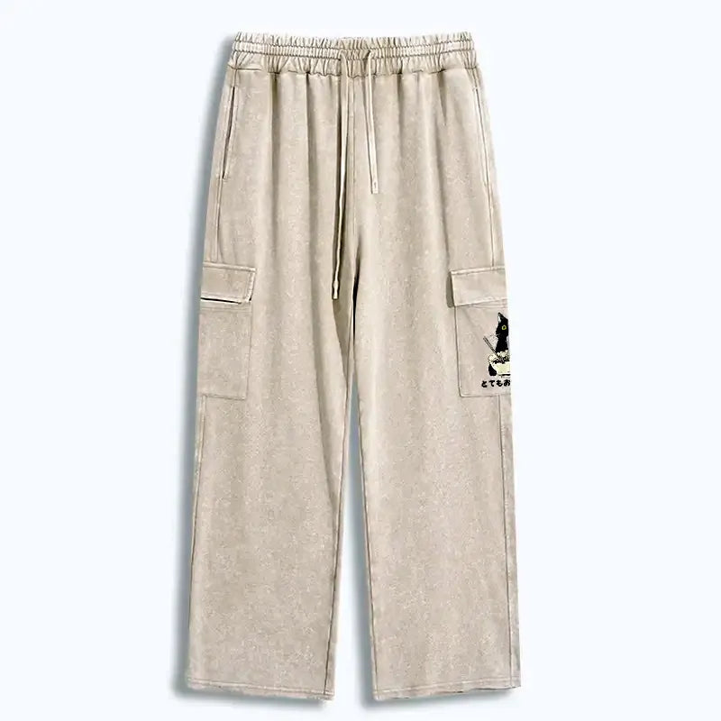 Japanese cat ramen sweatpants for streetwear