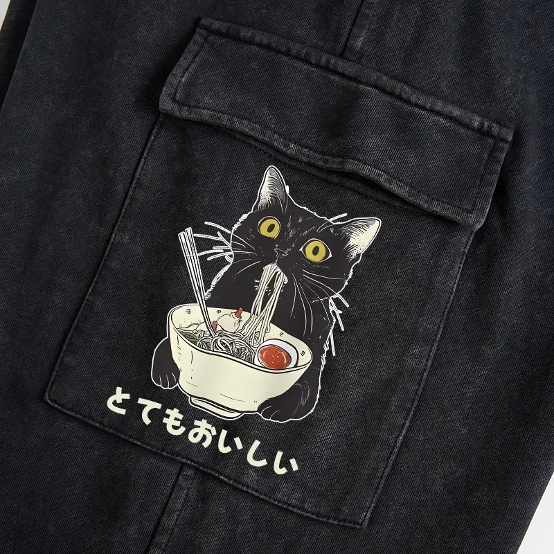 Japanese cat ramen sweatpants for streetwear