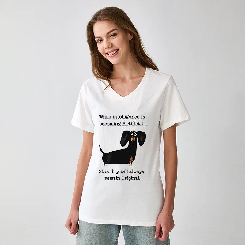 Kyoto-Lion Dachshund Real Humor Funny Meme V-Neck Classic T-Shirt