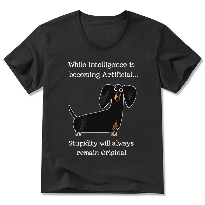 Kyoto-Lion Dachshund Real Humor Funny Meme V-Neck Classic T-Shirt