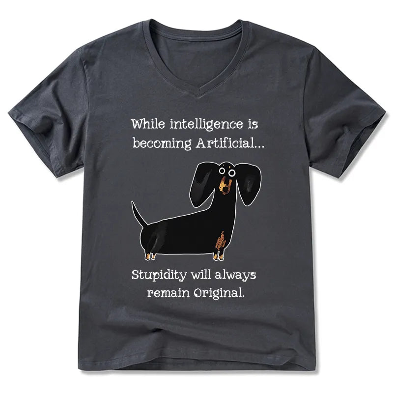Kyoto-Lion Dachshund Real Humor Funny Meme V-Neck Classic T-Shirt