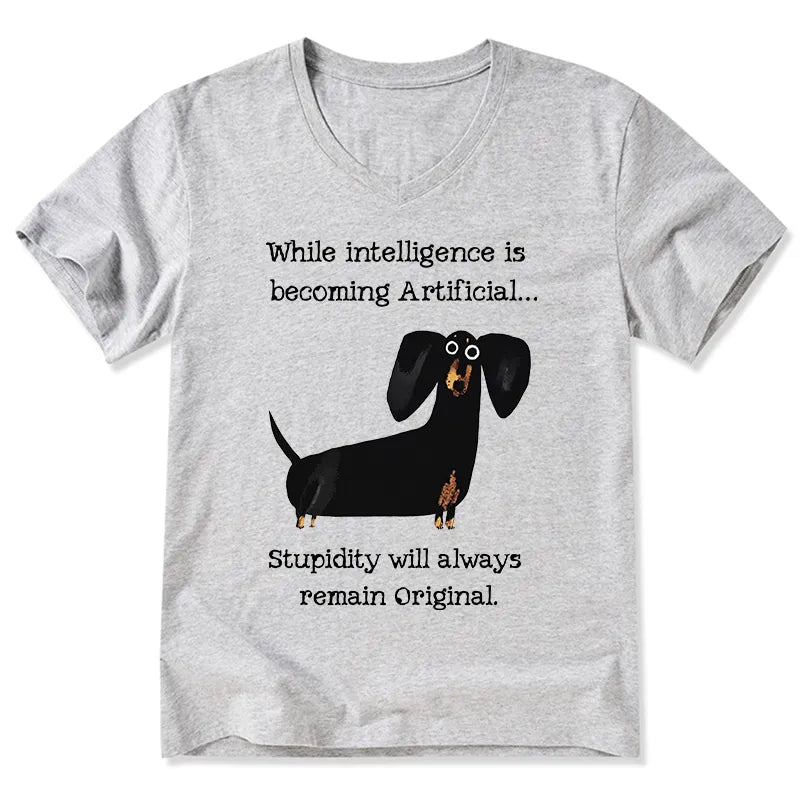 Kyoto-Lion Dachshund Real Humor Funny Meme V-Neck Classic T-Shirt