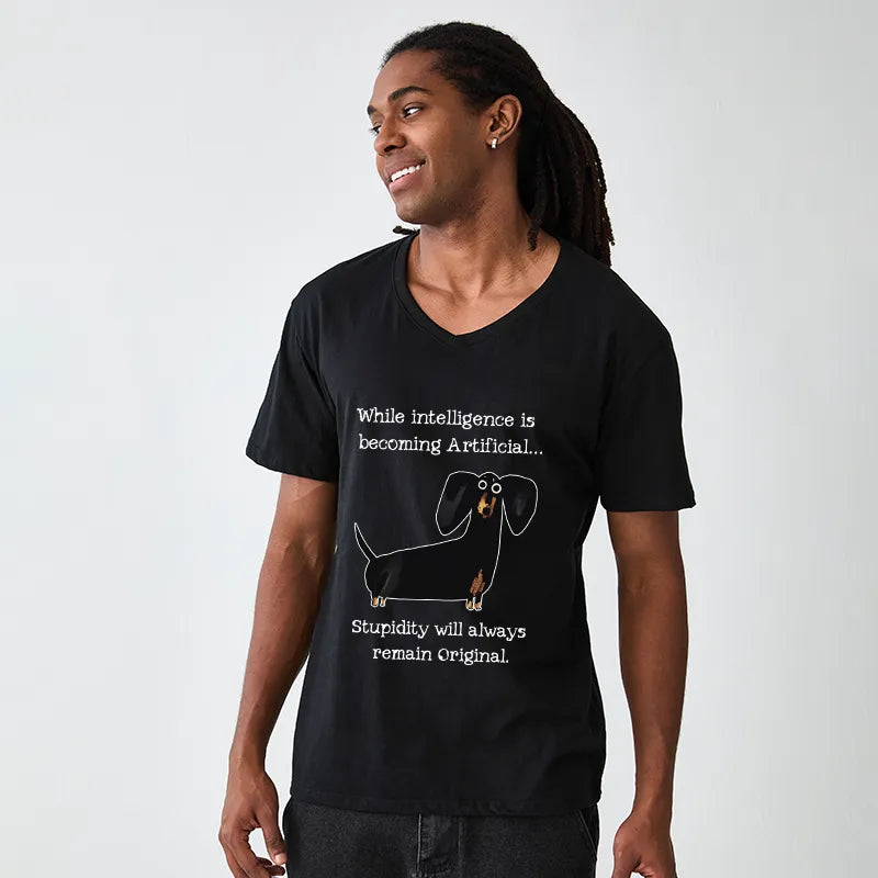 Kyoto-Lion Dachshund Real Humor Funny Meme V-Neck Classic T-Shirt