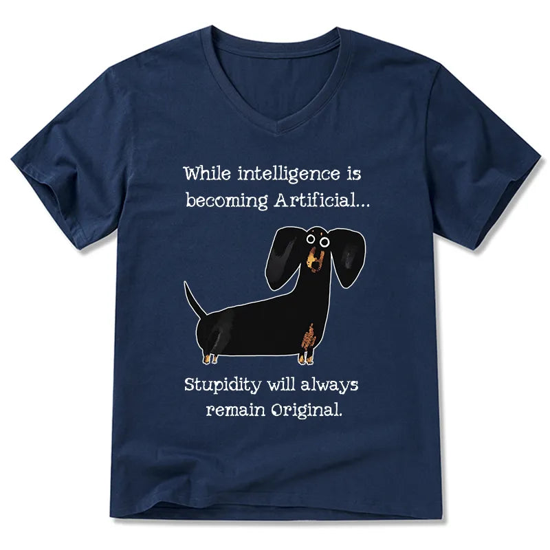 Kyoto-Lion Dachshund Real Humor Funny Meme V-Neck Classic T-Shirt
