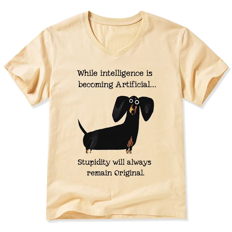 Kyoto-Lion Dachshund Real Humor Funny Meme V-Neck Classic T-Shirt