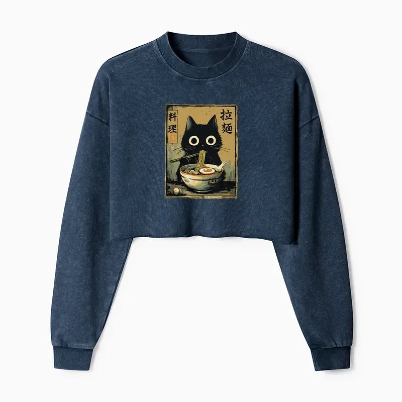 cute black cat eating ramen sweatshirt
