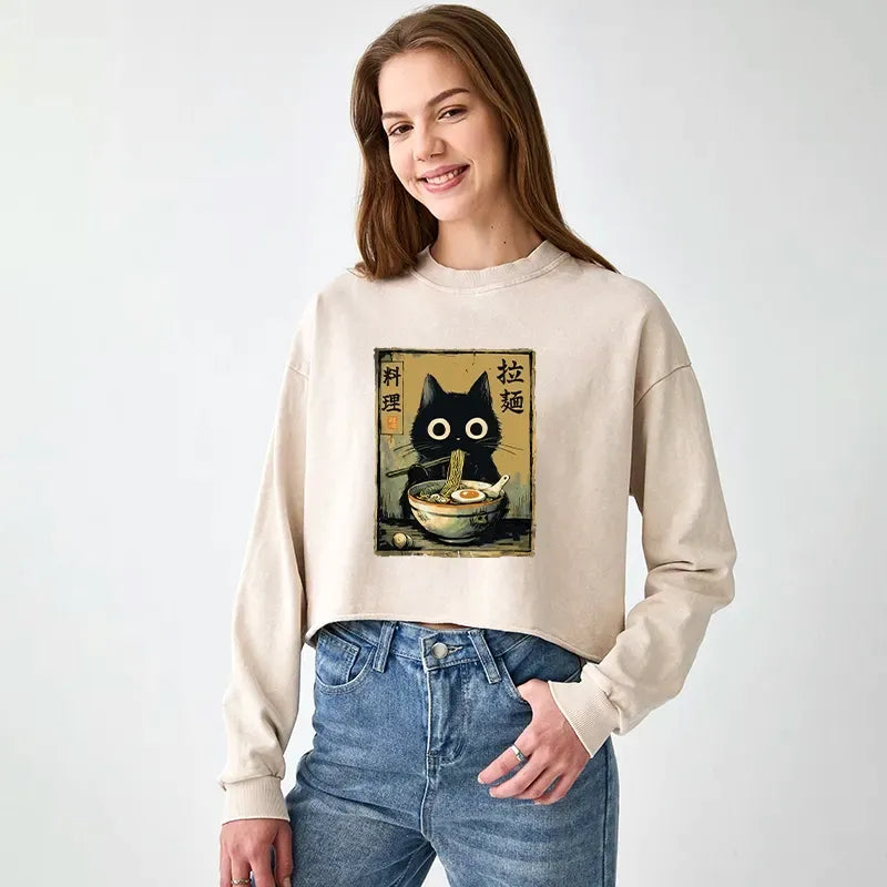 kyoto lion washed crop sweatshirt for women