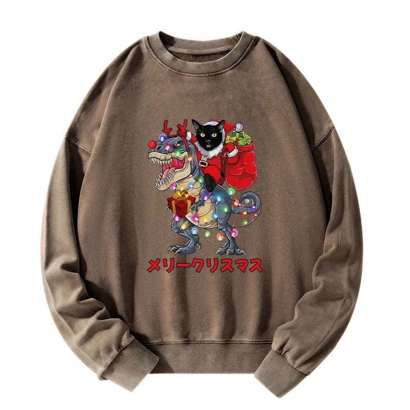 Cat riding dinosaur sweatshirt for Christmas