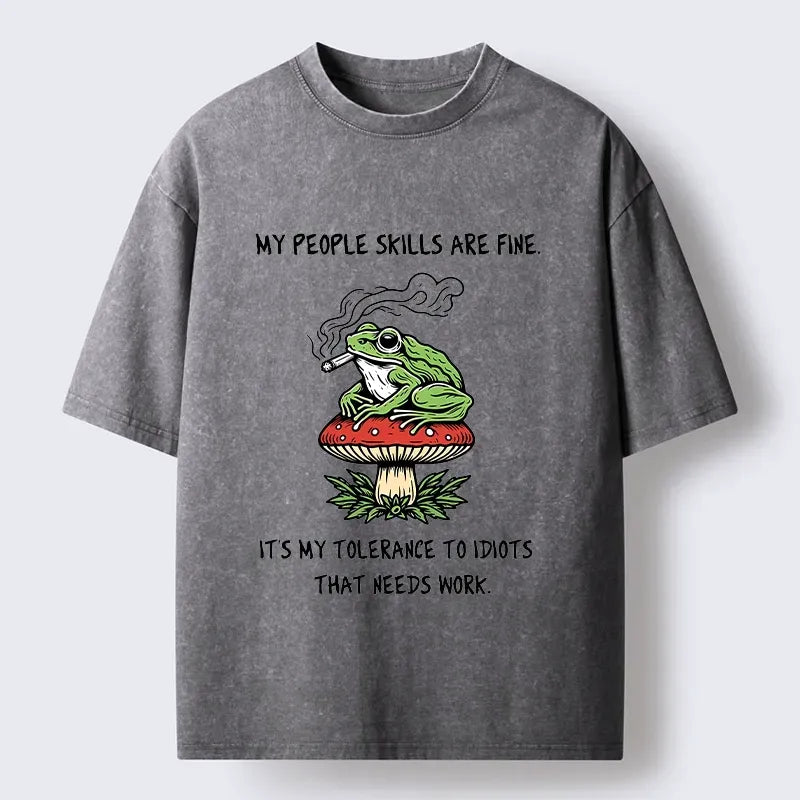 Japanese Style Frog Mushroom Washed T-Shirt