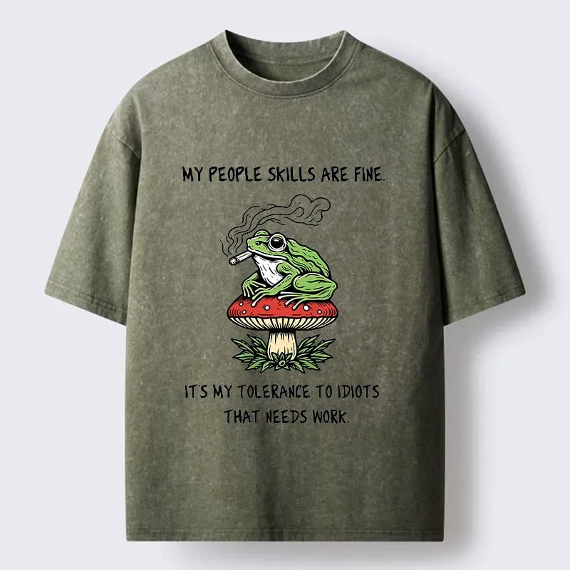 Japanese Style Frog Mushroom Washed T-Shirt
