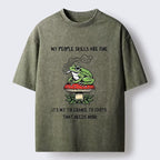 Japanese Style Frog Mushroom Washed T-Shirt