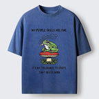 Kyoto-Lion Relax Frog On Red Spotted Mushroom Washed T-Shirt