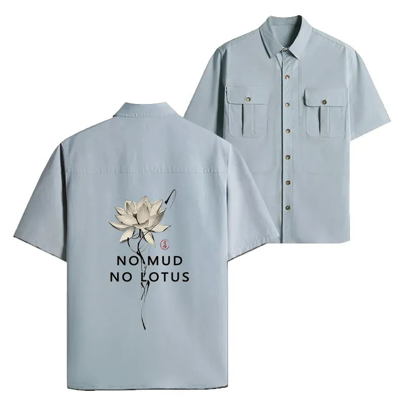 Kyoto-Lion Japanese Zen Lotus Work Shirt