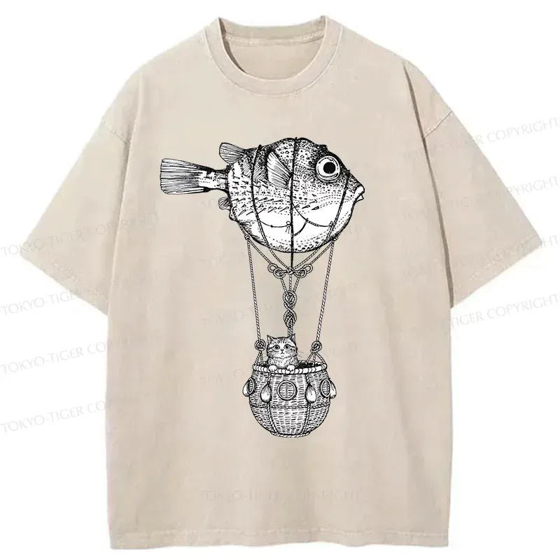 Japanese Pufferfish Motorboat Washed T-Shirt