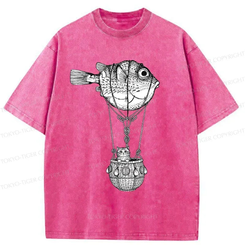 Japanese Pufferfish Motorboat Washed T-Shirt