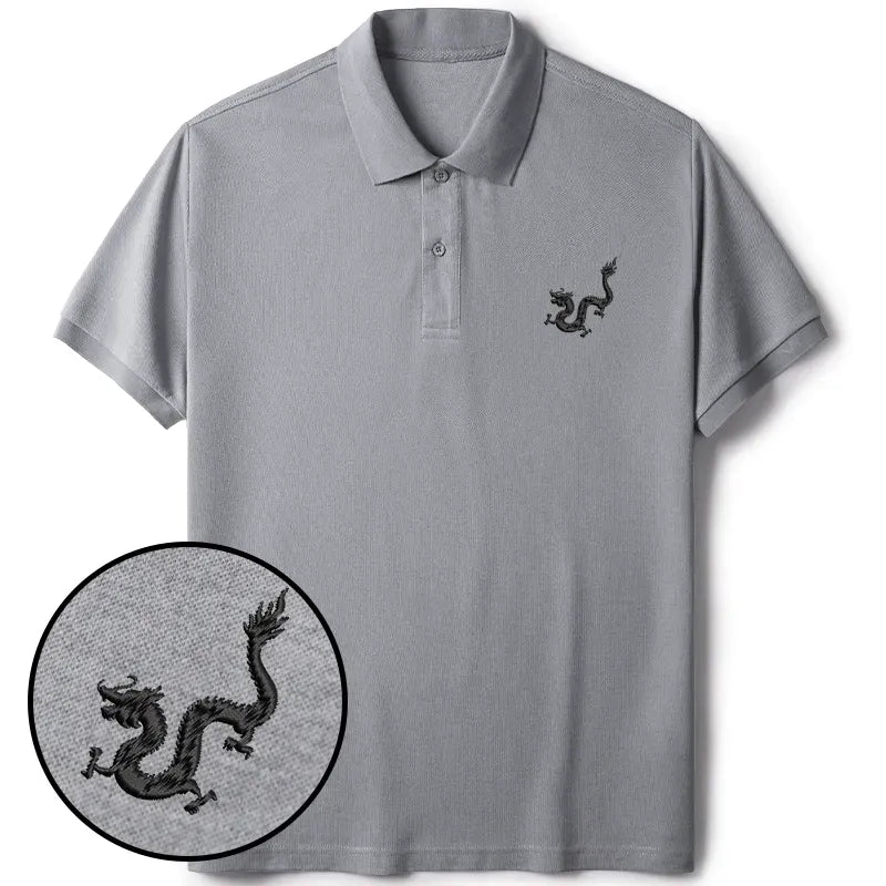 Kyoto-Lion Japanese Dragon Embroidered Polo T-Shirt