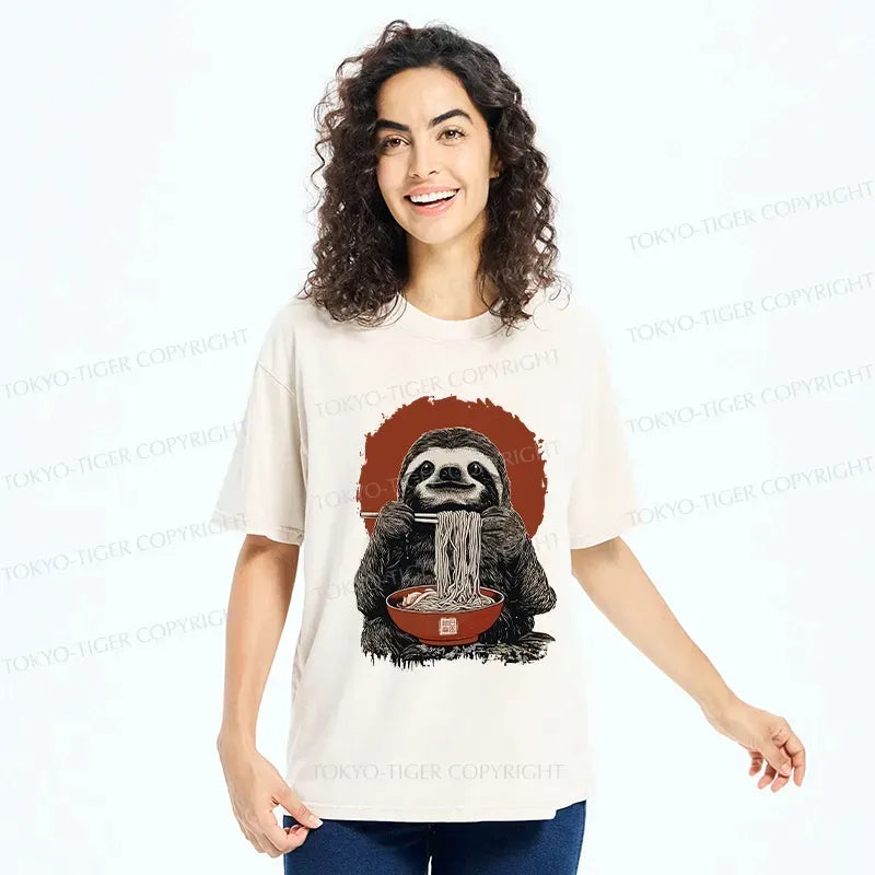 Washed unisex sloth tee for daily wear