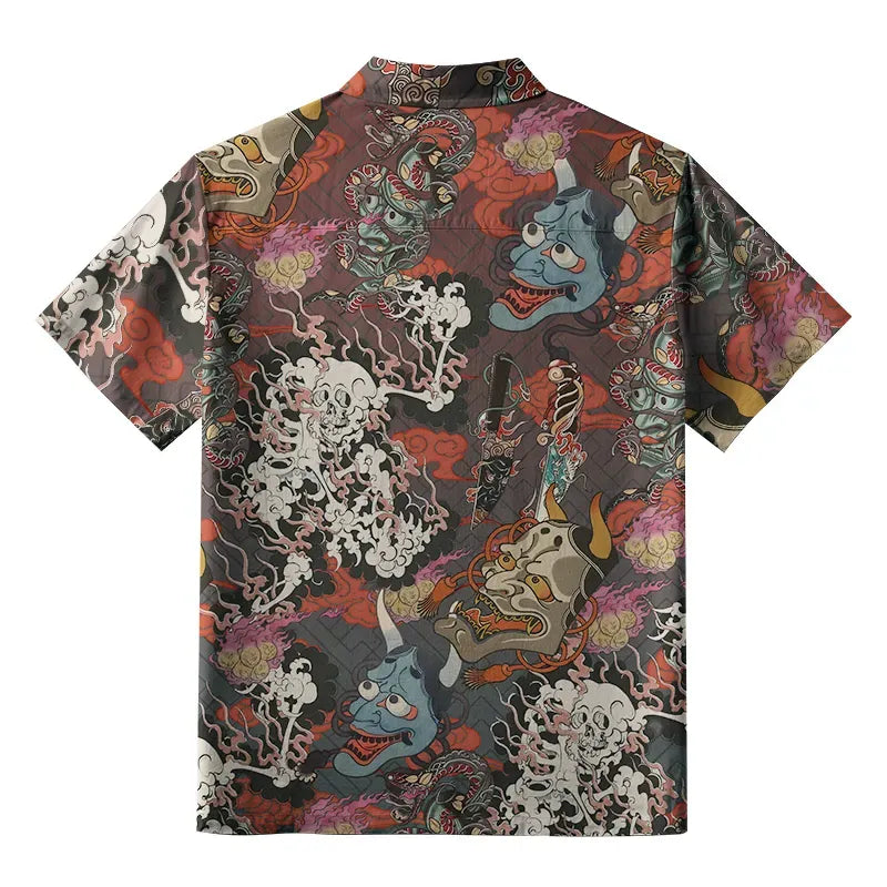 Kyoto-Lion Japanese Oni Mask Aloha Hawaiian Shirt