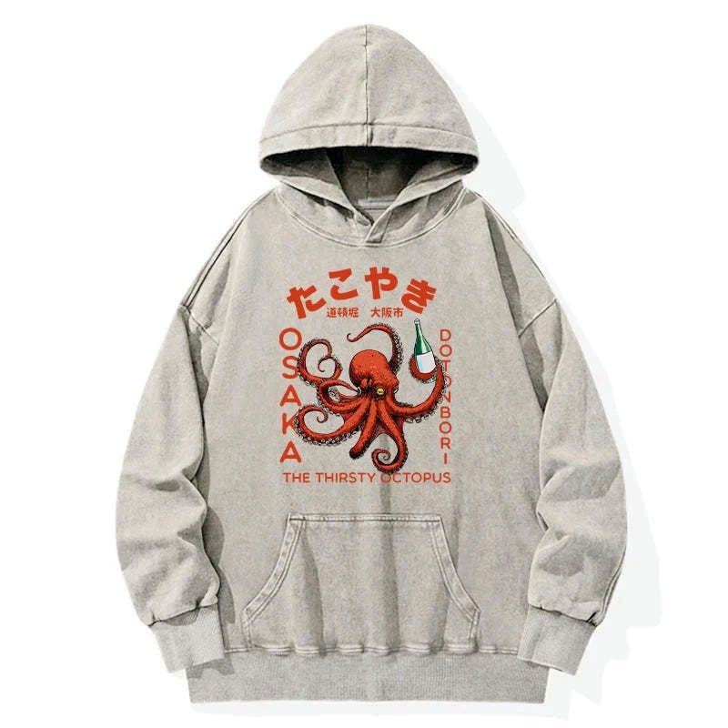 Kyoto-Lion Octopus Drinks Soju Washed Hoodie