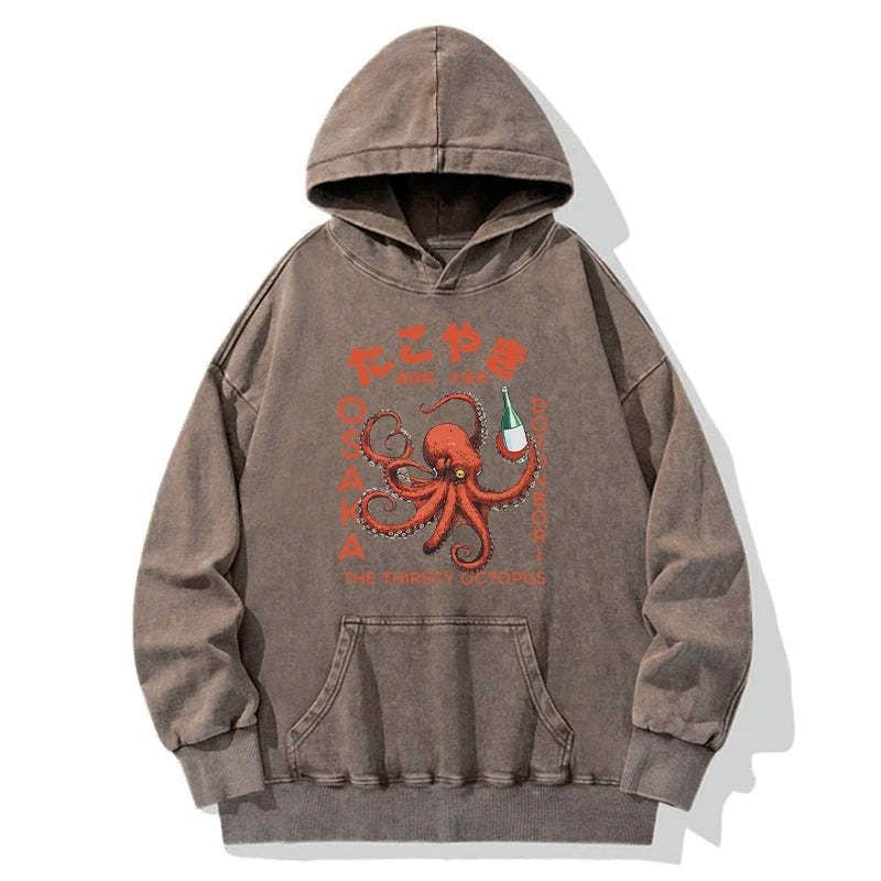 Kyoto-Lion Octopus Drinks Soju Washed Hoodie