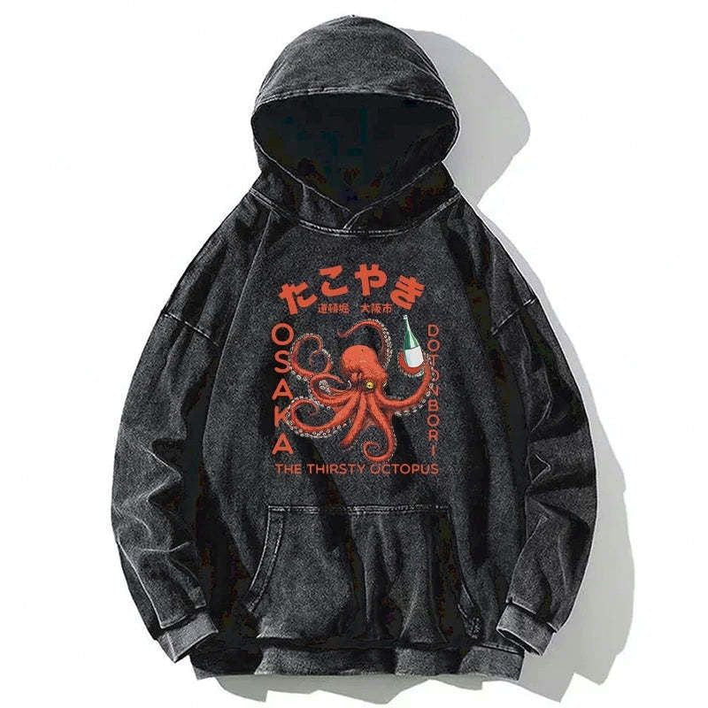 Kyoto-Lion Octopus Drinks Soju Washed Hoodie