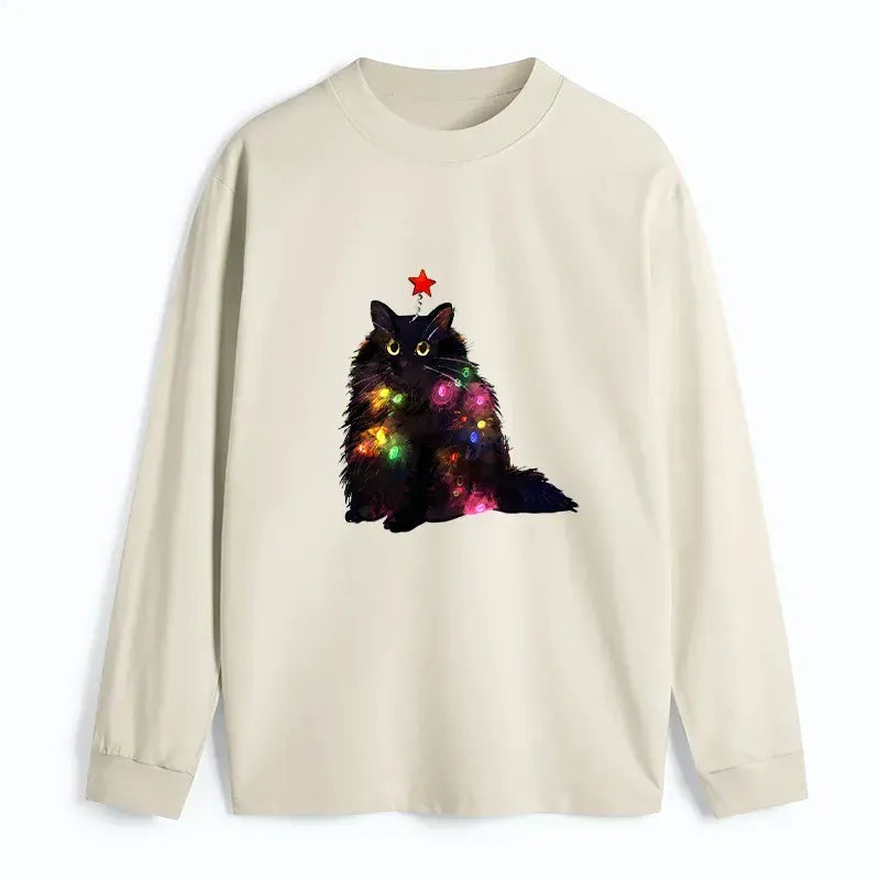 Kyoto Cat Christmas Lights Long Sleeve Tee