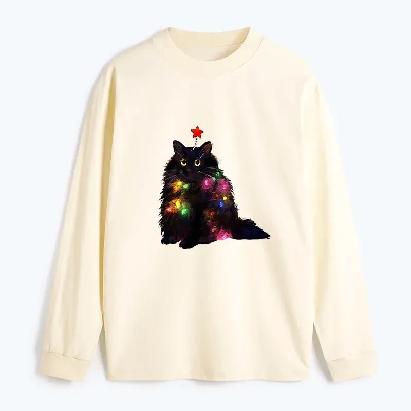 Kyoto Cat Christmas Lights Long Sleeve Tee