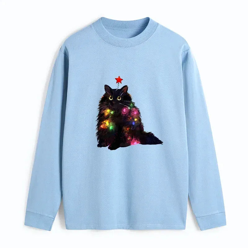 Kyoto Cat Christmas Lights Long Sleeve Tee
