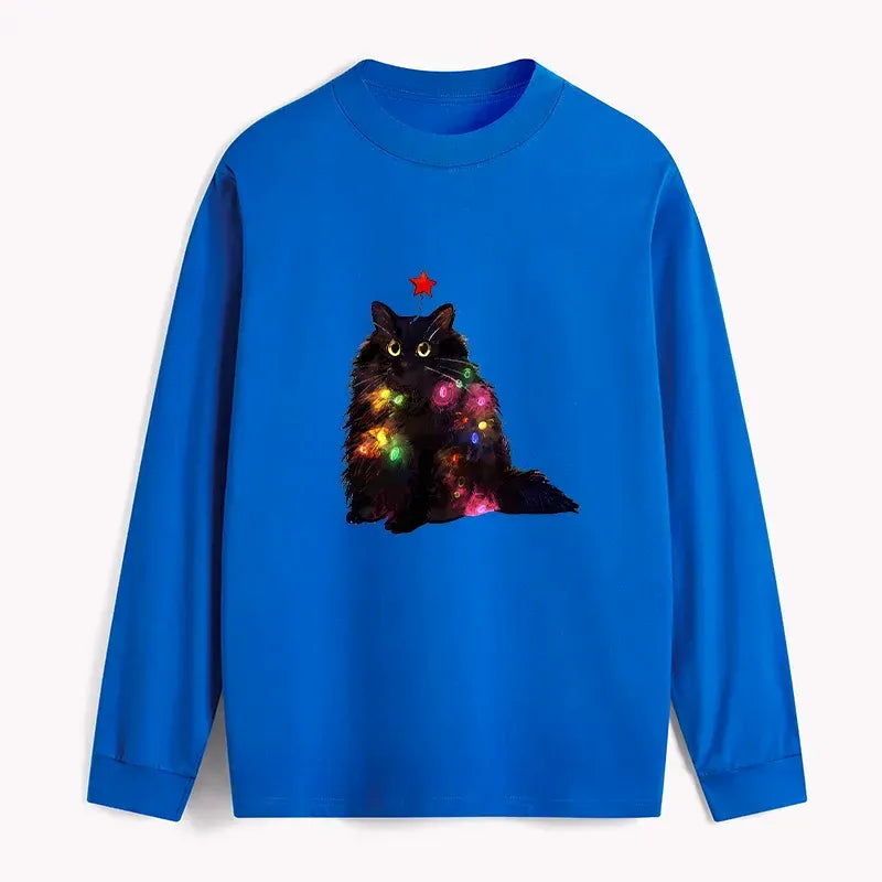 Kyoto Cat Christmas Lights Long Sleeve Tee