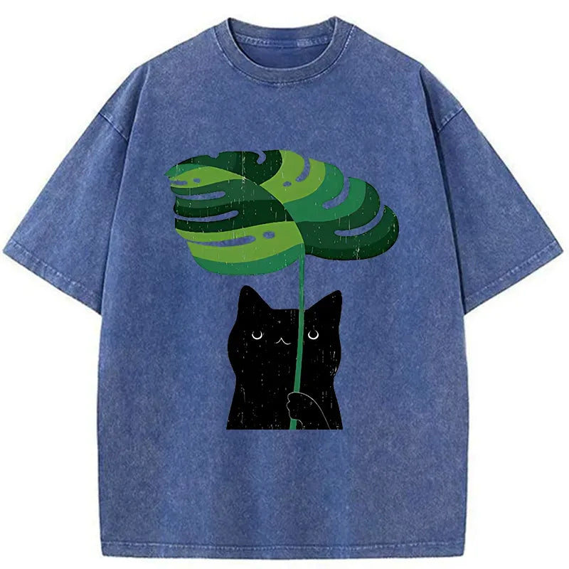 Comfortable Washed Cat T-Shirt for Men
