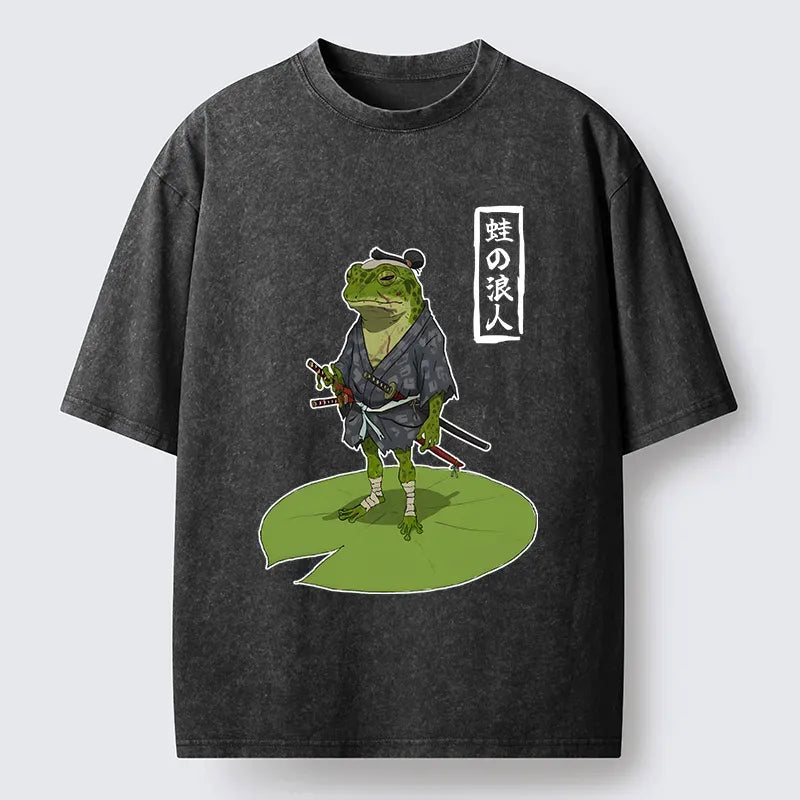 Kyoto-Lion Frog Japanese Samurai Washed T-Shirt