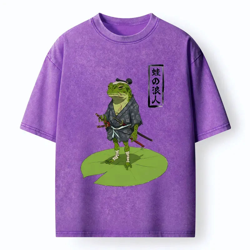 Kyoto-Lion Frog Japanese Samurai Washed T-Shirt
