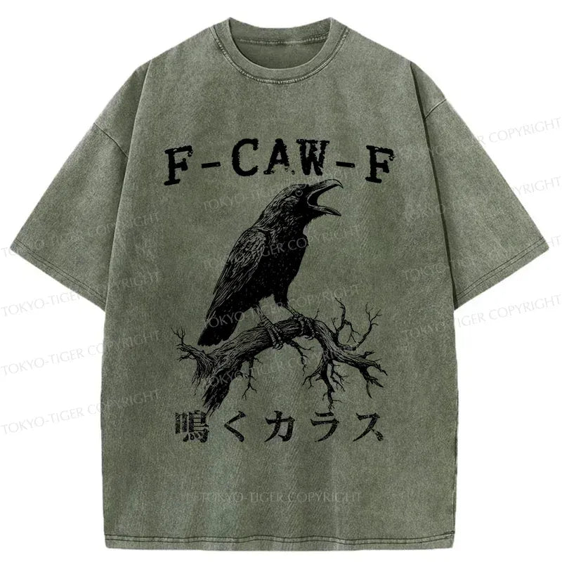 Kyoto-Lion Funny Crow Call Washed T-Shirt