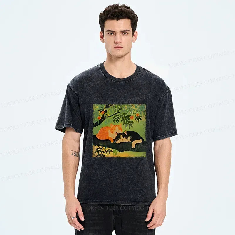 Vintage Washed Cat T-Shirt for Vacation