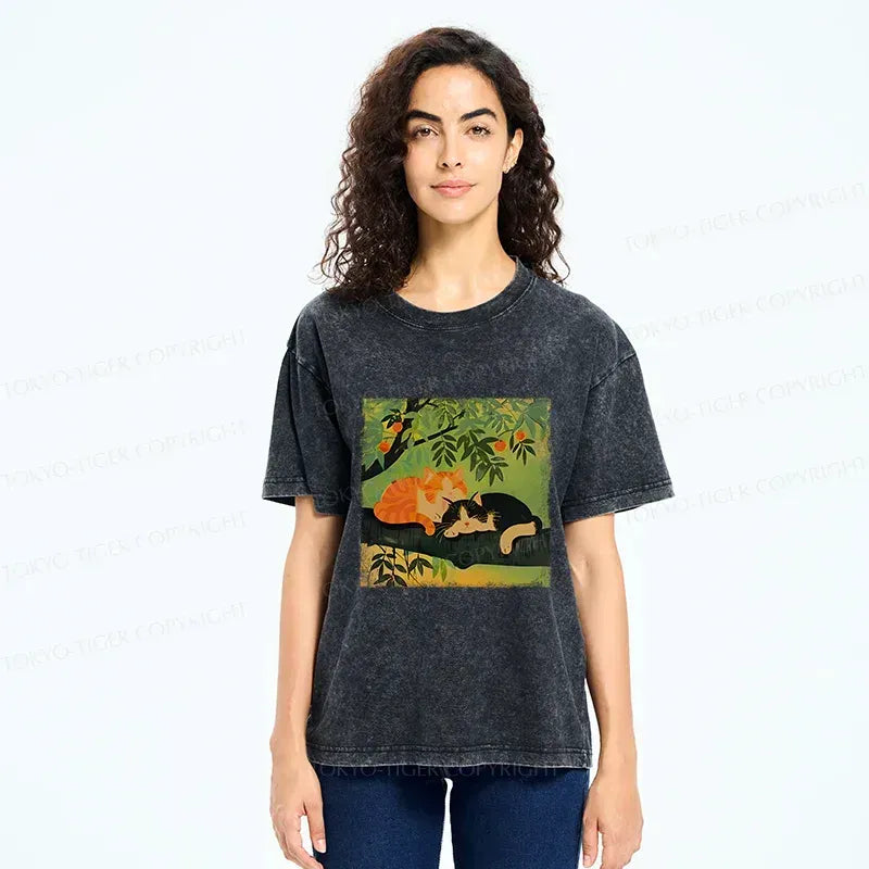 Vintage Washed Cat T-Shirt for Vacation