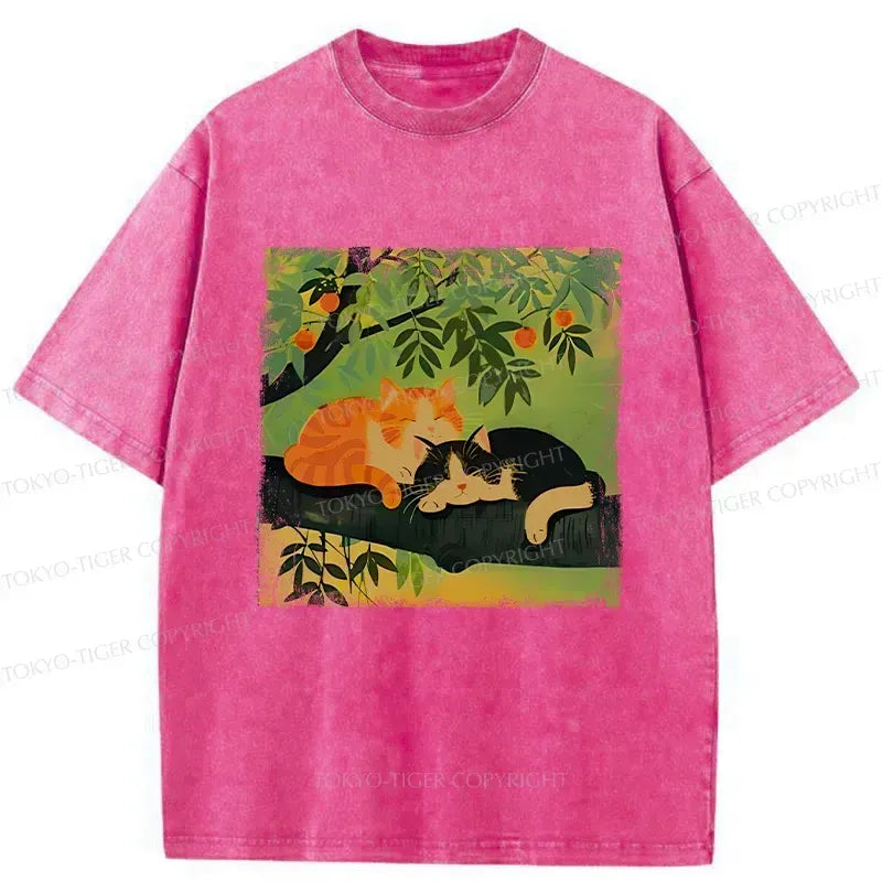 Vintage Washed Cat T-Shirt for Vacation