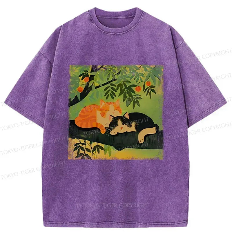 Kyoto-Lion Cats Sleeping Washed T-Shirt