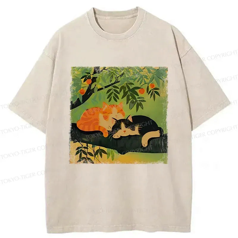 Kyoto-Lion Cats Sleeping Washed T-Shirt