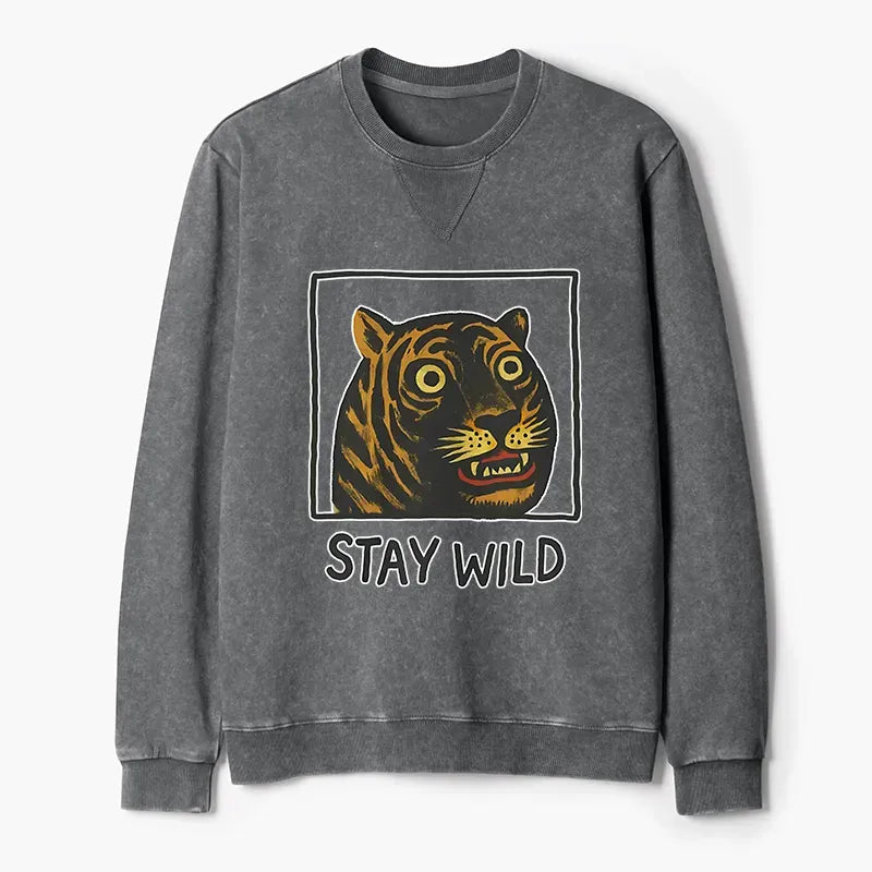 Kyoto-Lion Silly And Cute Tiger Washed Terry Sweatshirt