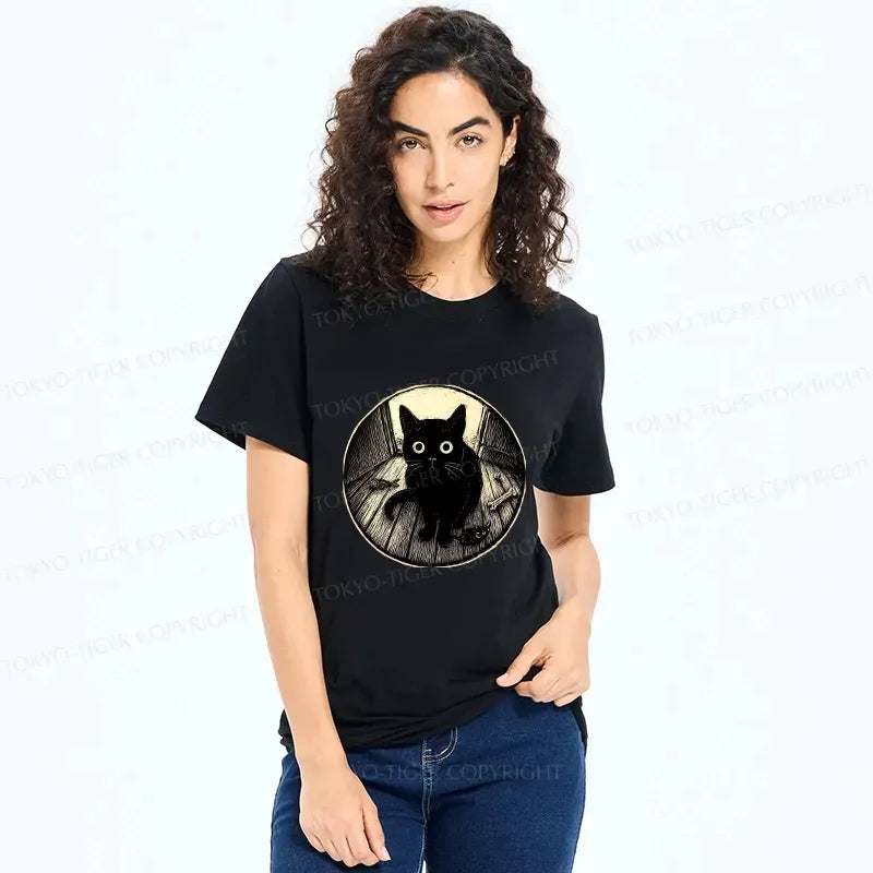 Japanese vintage black cat t-shirt